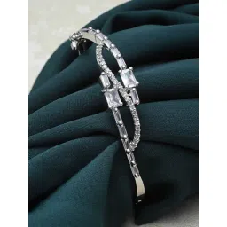 Zeneme Rhodium Plated Silver Toned Crystal Studded Sleek Design Minimal Bracelet-picture-34