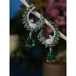 Zeneme Rhodium Plated Silver Toned Green AD Drop Earrings-picture-21