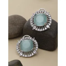 Zeneme Rhodium Plated Silver-Toned Sea Green AD Contemporary Stud Earrings-picture-13