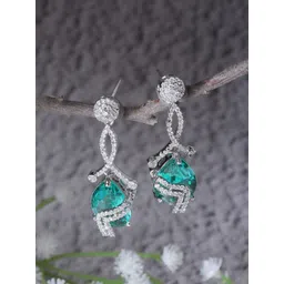 ZENEME Rhodium-Plated Teardrop Shaped Drop Earrings-picture-11