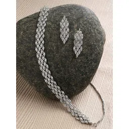 ZENEME Rhodium-Plated White AD Studded Jewellery Set-picture-14