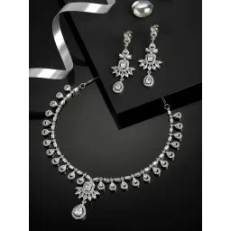 Zeneme Rhodium Plated White AD Studded Jewellery Set-picture-13