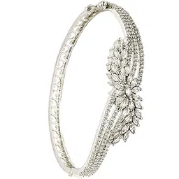 zeneme Rhodium-Plated White American Diamond Studded Contemporary Kada Bracelet For Girls and Women-picture-10