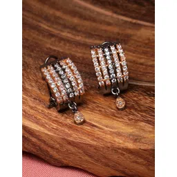 ZENEME Rose Gold-Plated American Diamond Studded Circular Shaped Hoop Earrings-picture-12