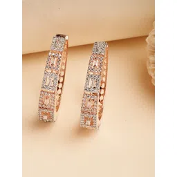 ZENEME Rose Gold-Plated American Diamond Studded Oval Hoop Earrings-picture-32