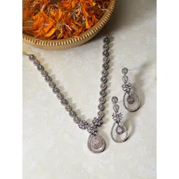 ZENEME Rose Gold-plated Brass American Diamond Jewellery Set-picture-28