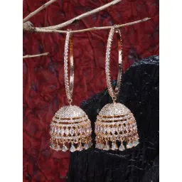 Zeneme Rose Gold Plated Brass Dome Shaped AD Jhumki Earrings-picture-29
