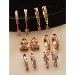 Zeneme Rose Gold Plated Classic Contemporary Huggie Earrings Pack of 6-picture-40