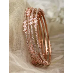 Zeneme Rose Gold Plated Crystal AD Studded Bangles for Women Set of 4-picture-44