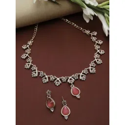 Zeneme Rose Gold Plated Cubic Zirconia Studded Jewellery Set-picture-30