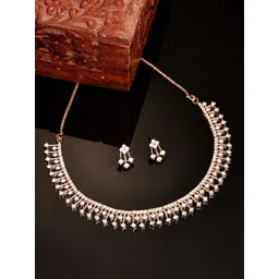 ZENEME Rose Gold Plated CZ Stone Studded Jewellery Set-picture-17