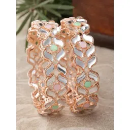 Zeneme Rose Gold Plated CZ Stoned Studded Bangles for Women & Girls Set of 2-picture-40