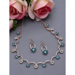 ZENEME Rose Gold-Plated CZ Studded Necklace and Earrings-picture-37