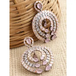 Zeneme Rose Gold Plated Gun Metal Toned Contemporary Dangler Earrings-picture-34