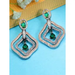 Zeneme Rose Gold Plated Gunmetal Green AD Studded Contemporary Drop Earrings-picture-25