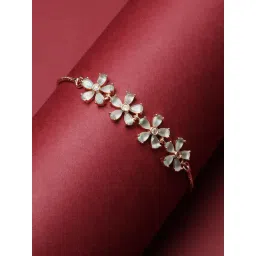 Zeneme Rose Gold Plated Lime Green American Diamond Floral Link Bracelet-picture-15