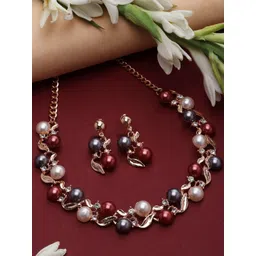 ZENEME Rose Gold-Plated Pearl Beaded Jewellery Set-picture-29