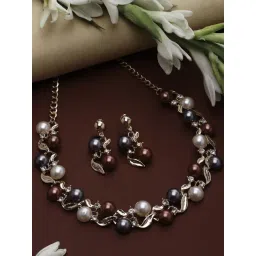 Zeneme Rose Gold Plated Pearl Beaded Jewellery Set-picture-28