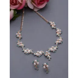 Zeneme Rose Gold-Plated Pearl Studded & Beaded Jewellery Set-picture-26