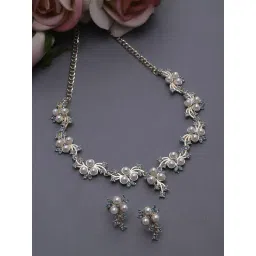 Zeneme Rose Gold Plated Pearl Studded Beaded Jewellery Set-picture-27