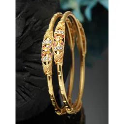 ZENEME Set Of 2 Gold-Plated American Diamond Studded Bangles-picture-31