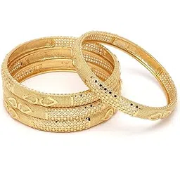 zeneme Set Of 4 Gold-Plated Classic Paisley Shaped Textured Handcrafted Bangles-picture-14