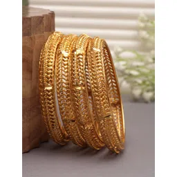 ZENEME Set Of 4 Gold-Plated Textured Bangles-picture-20