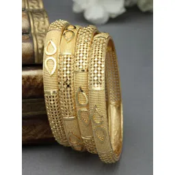 ZENEME Set Of 4 Gold-Plated Textured Bangles-picture-18