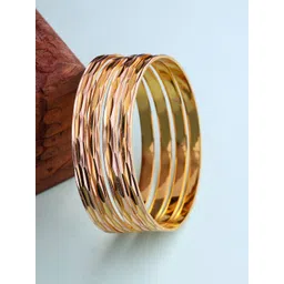 ZENEME Set of 4 Gold-Plated Traditional Contemporary Engraved Bangles-picture-22