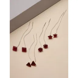 ZENEME Set of 4 Rhodium-Plated Contemporary Drop Earrings-picture-13