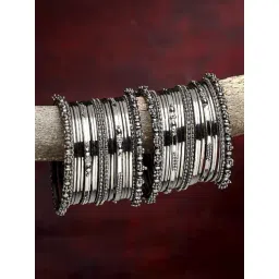 Zeneme Silver Plated Black Toned Oxidised Bangles for Women Set of 40-picture-44