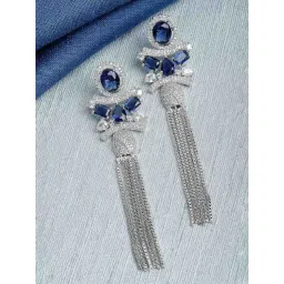 Zeneme Silver Plated Brass Contemporary AD Shoulder Duster Dangler Earrings-picture-19