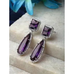Zeneme Silver Plated Brass Lime Pruple AD Studded Teardrop Drop Earrings-picture-34