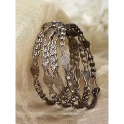 Zeneme Silver Plated Oxidised Gunmetal Toned CZ Bangles for Women Set of 4-picture-43