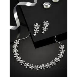 ZENEME Silver-Toned & White AD Stone-Studded Rhodium-Plated Jewellery Set-picture-23