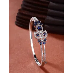 Zeneme Silver Toned Rhodium Plated Blue American Diamond Floral Openable Bracelet-picture-40