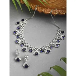 Zeneme Silver Toned White AD Studded Rhodium Plated Jewellery Set-picture-20