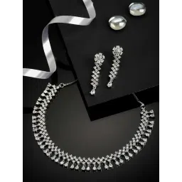 Zeneme Silver Toned White Rhodium Plated AD Studded Jewellery Set-picture-19