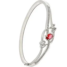 zeneme Stylish Rhodium Plated American Diamond Silver Plated Openable Cuff Bracelet For Women & Girls-picture-36