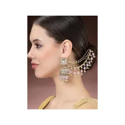 ZENEME Traditional Gold Plated Polki and Pearl Bahubali Jhumki Jhumka Earrings Jewellery-picture-11