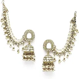 zeneme Traditional Stylish Gold Plated Polki & Pearl Bahubali Jhumki Jhumka Earrings Jewellery For Girls And Women-picture-19