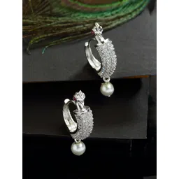 ZENEME White & Silver-Plated Peacock Shaped Hoop Earrings-picture-22