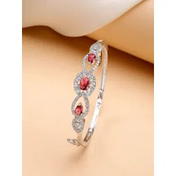 ZENEME Women Brass American Diamond Handcrafted Rhodium-Plated Bangle-Style Bracelet-picture-18