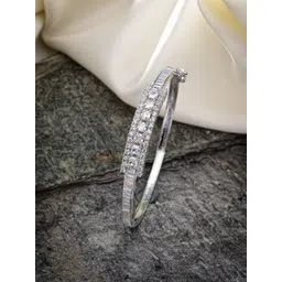 ZENEME Women Brass American Diamond Rhodium-Plated Bangle-Style Bracelet image 1