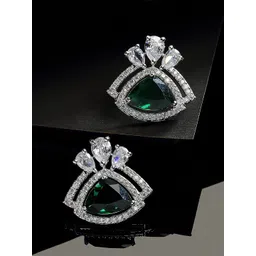 ZENEME Women Green Silver-Plated American Diamond Studded Triangular Stud Earring-picture-17