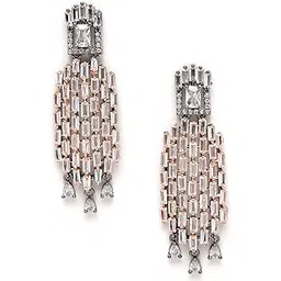 zeneme Women's Rhodium Plated Contemporary Drop Dual Tone Designer Earrings Jewellery-picture-15
