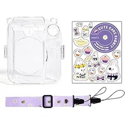 ZENKO Pvc Transparent Camera Case Compatible With Fujifilm Instant Mini 12, Mini 12 Camera Case, Cute Pattern Shoulder Strap And Pattern Stickers (Lilac Purple)-picture-11