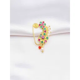Zeraki Jewels Women Gold-Plated Artificial Stones and Beads Ring Nosepin-picture-24