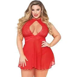 zerjama Women's Key Hole Babydoll Lingerie Set Nightie Nightwear for Women Net Lace Full Coverage Nighty for Girlfriend Wife Bridal Honeymoon, Valentine (BD-11606)-picture-11