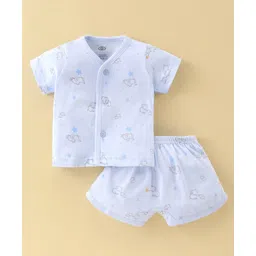 Zero Cotton Sinker Knit Half Sleeves Night Suit Elephant Print - Sky Blue-picture-23